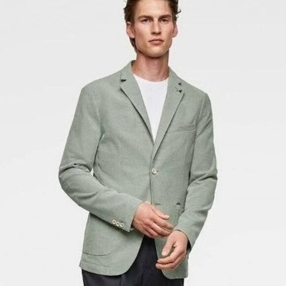 Saddlebred Sage Green Cotton Blazer Gingham Lining Lightweight Business Coat 46R